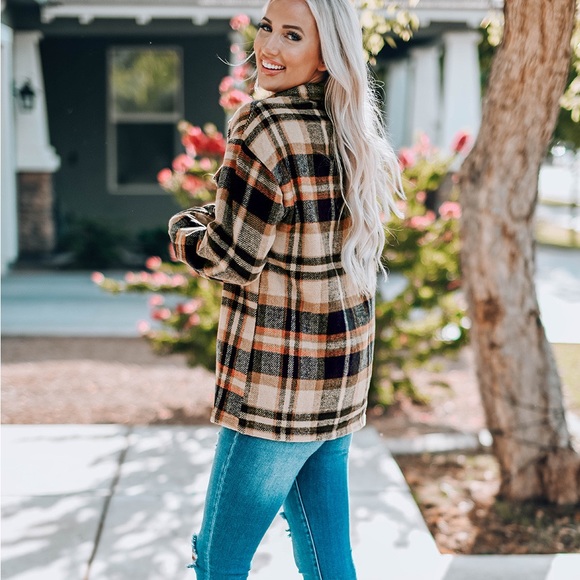 PLAID BUTTON FRONT SHIRT JACKET BREAST POCKETS - Picture 4 of 5